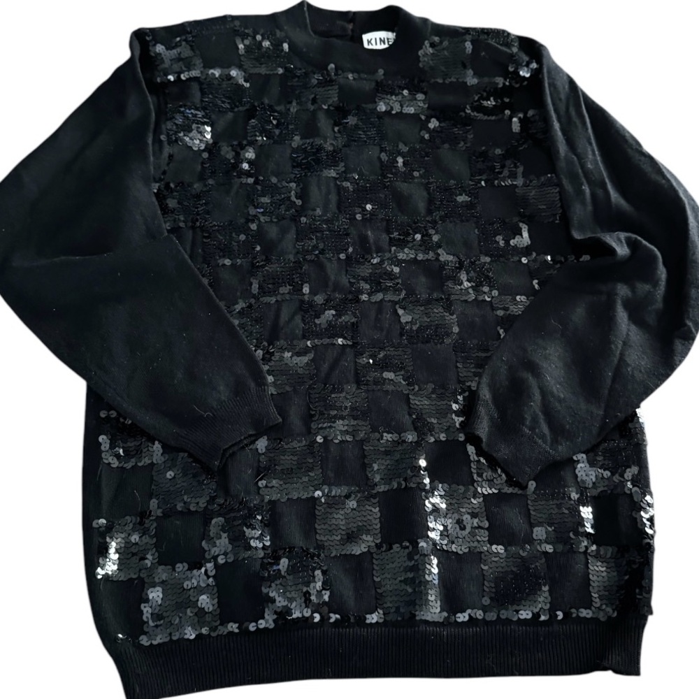 Kinei Black Sparkly Sequined Wool Sweater Medium - Picture 10 of 15